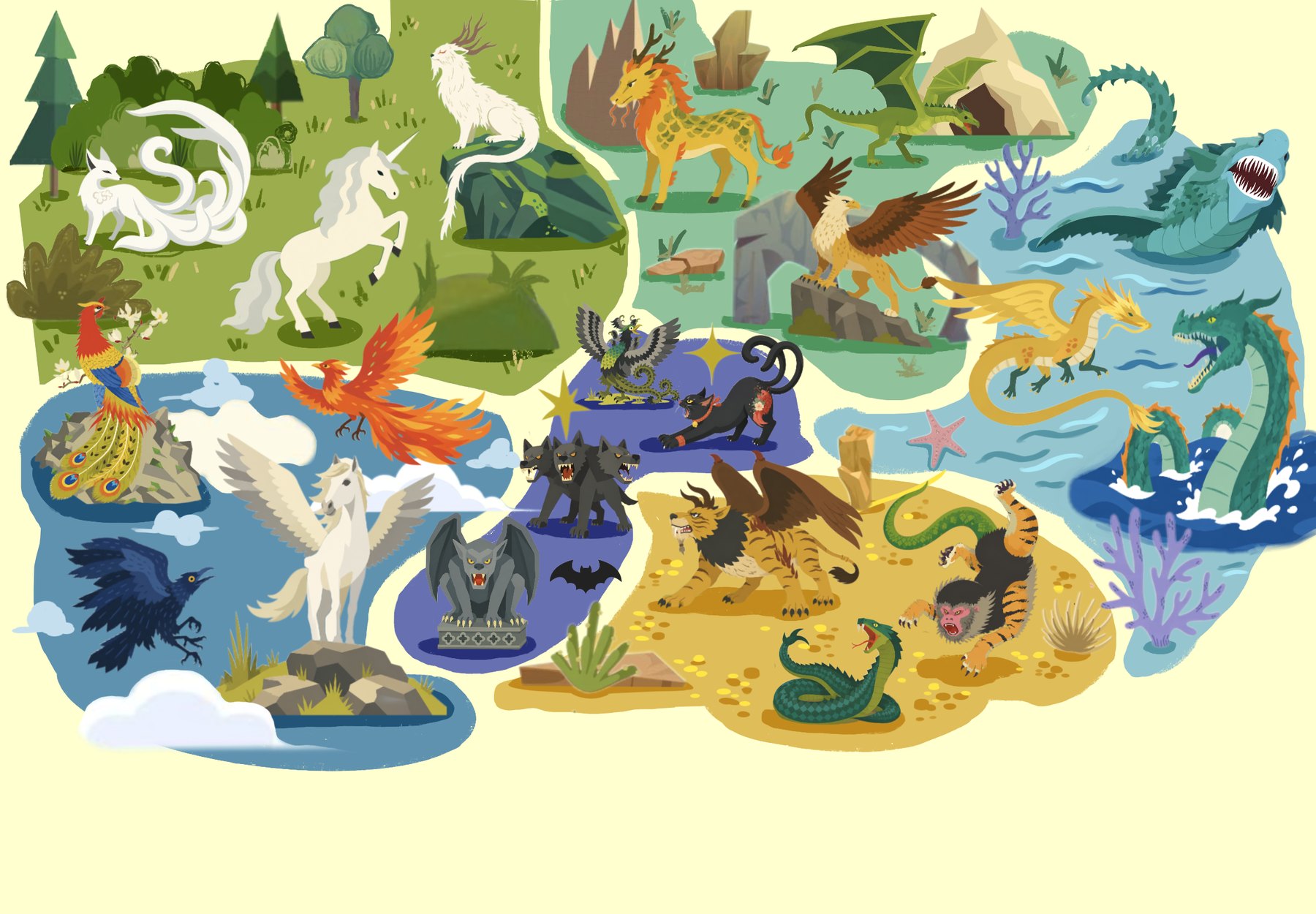 Illustrated map of a zoo for mythical creatures